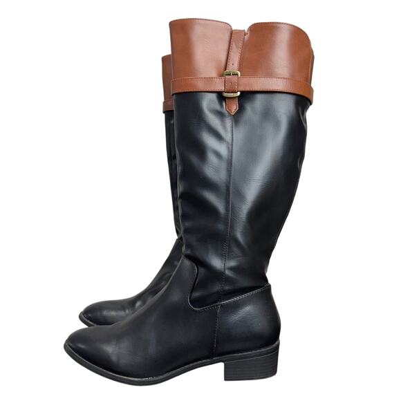Women's Black & Brown Mid-Calf Vegan Leather Boots by Aldi - Size 9 - Picture 1 of 6